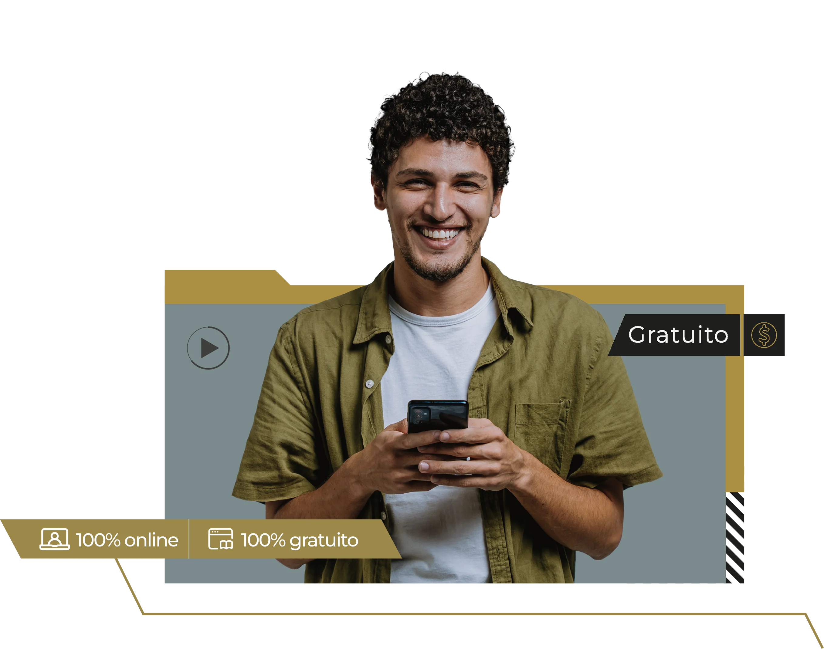 Jovem sorrindo segurando celular, representando o aprendizado 100% online e gratuito do Unicred.edu